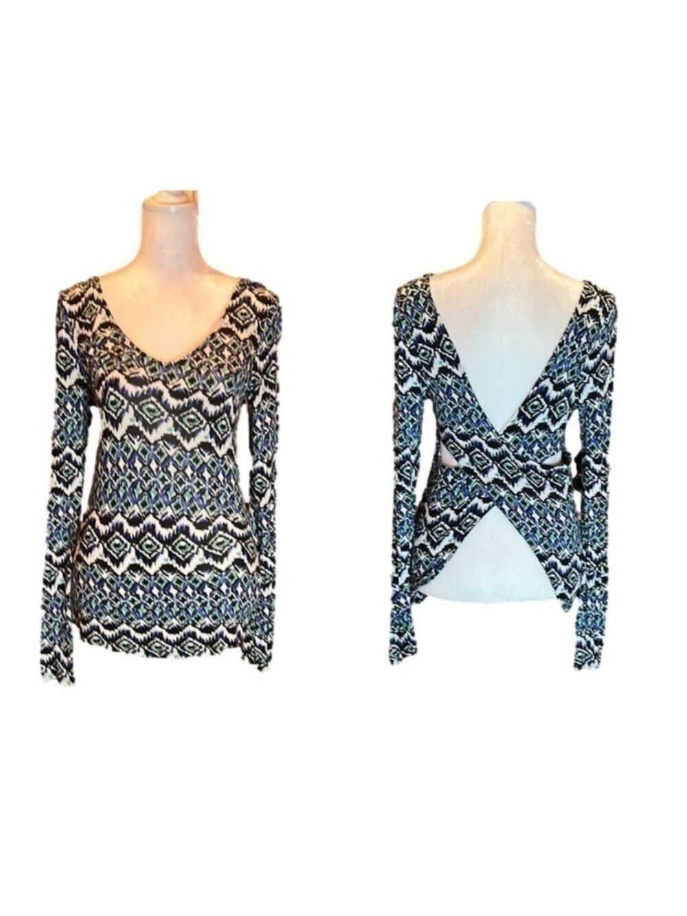 KIRRA from Pacsun Fabulous w/ Sexy Back Cut-Outs Blue & Black Print Top Size M
